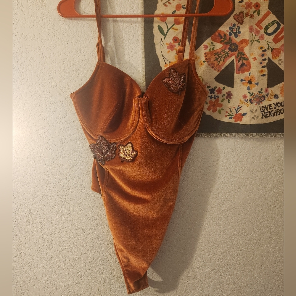 Noelle Vibrant Orange Velvet Bodysuit